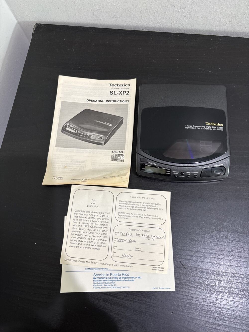 Technics SL-XP2 Portable CD Player Vintage Black Tested Working with Manual